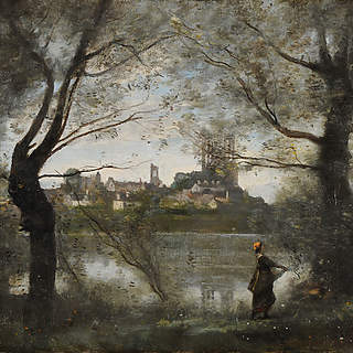 Camille Corot (1796-1875) Mantes, la cathédrale et la ville vues à travers les arbres, vers 1860-