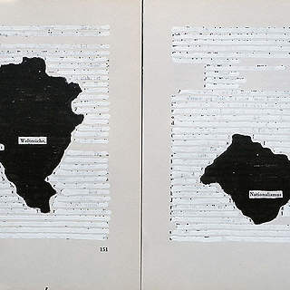 Didier Béquillard, Typogéographies 3, encre, correcteur, sur papier livre, 2009. 16x23cm env.