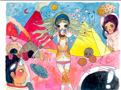 AYA TAKANO, Calendar of Love Vol. 51 We Were Told That We Mustn’t Fall in Love with Anyone from This Undeveloped Planet, Earth., 2007 Stylo à bille et aquarelle sur papier, 297 x 320 mm ©2007 AYA TAKANO/Kaikai Kiki Co., Ltd. All Rights Reserved. Courtesy Perrotin