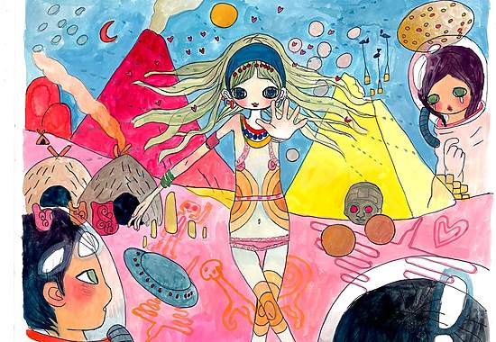 AYA TAKANO, Calendar of Love Vol. 51 We Were Told That We Mustn’t Fall in Love with Anyone from This Undeveloped Planet, Earth., 2007 Stylo à bille et aquarelle sur papier, 297 x 320 mm ©2007 AYA TAKANO/Kaikai Kiki Co., Ltd. All Rights Reserved. Courtesy Perrotin