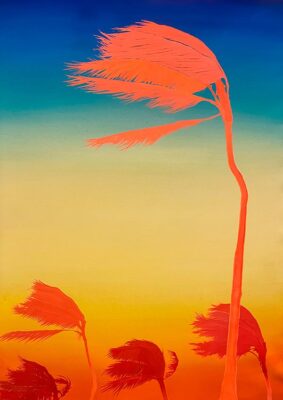 Johann Rivat - Blowing in the Wind - Lyon Palm Tree Hurricane - 04 gouache sur papier 120 x 80 cm 2022